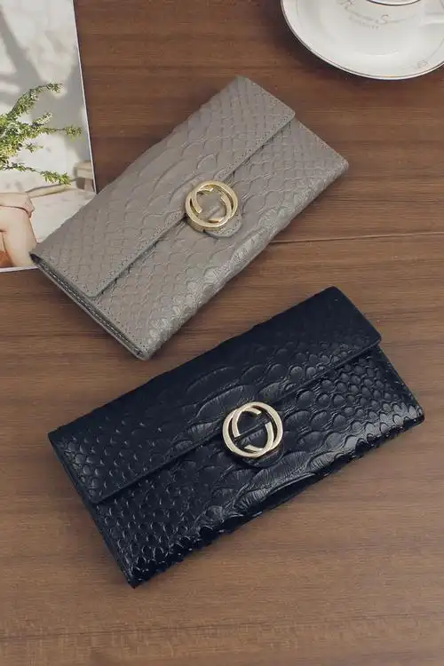 【牛皮】欧美潮款鳄鱼纹牛皮长款钱.