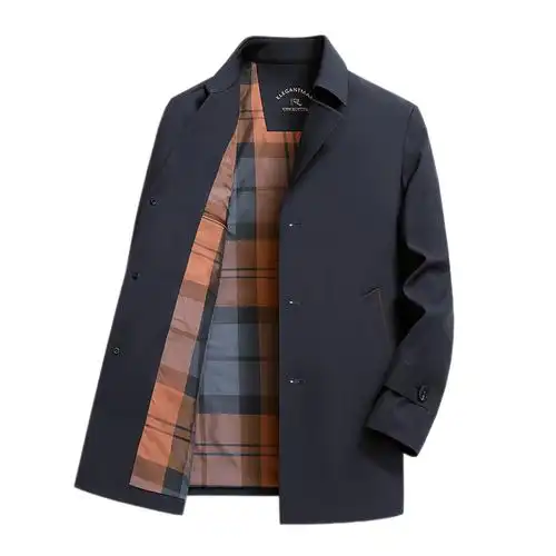 恒源祥干部行政夹克男士春秋季中老年爸爸休闲商务中长款风衣外套