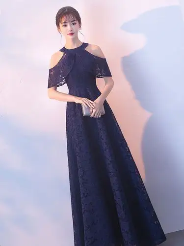 名媛甜美优雅气质修身显瘦公主主持人长款宴会聚会晚礼服蕾丝连衣裙