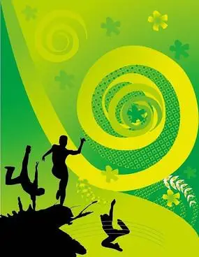 绿色街舞背景人影剪影矢量素材