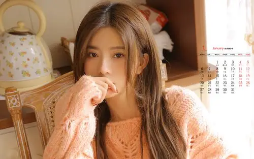 2020年1月长发美女性感图片日历壁纸