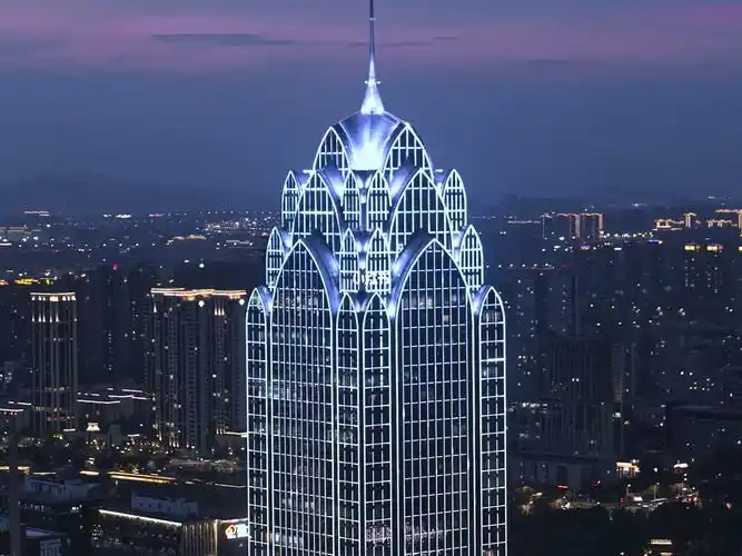 航拍宁波南部商务区夜景