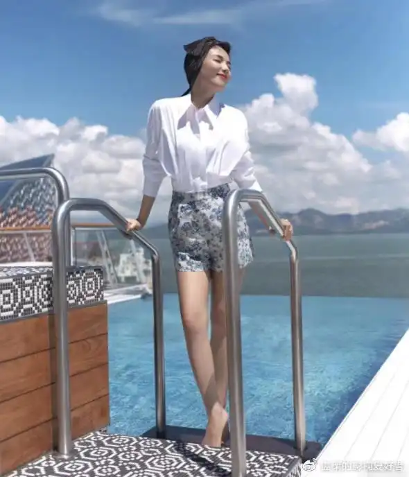 42岁刘涛大胆站游艇栏杆拍照穿拖鞋半只脚悬空大秀修长美腿