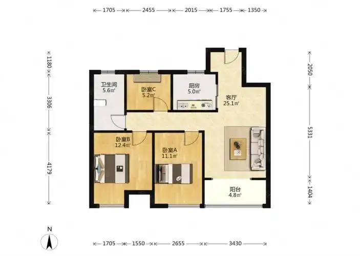 华润江南府3室2厅1卫89.55㎡南140万