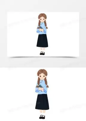 卡通手绘穿民国校服的女学生元素