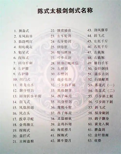 陈式太极剑(63式)剑谱