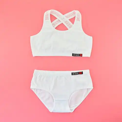女童内衣套装 少女学生宽肩带小背心纯白色小内裤三角裤运动裹胸