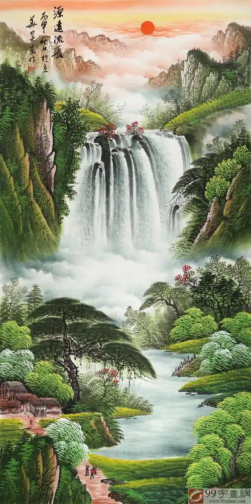 【已售】吴东四尺聚宝盆山水画《源远流长》