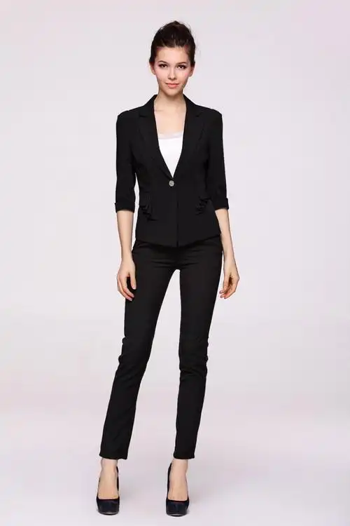 2013秋装新款职业女装 韩版中袖休闲小西装 纯色职业白领蓝领西服