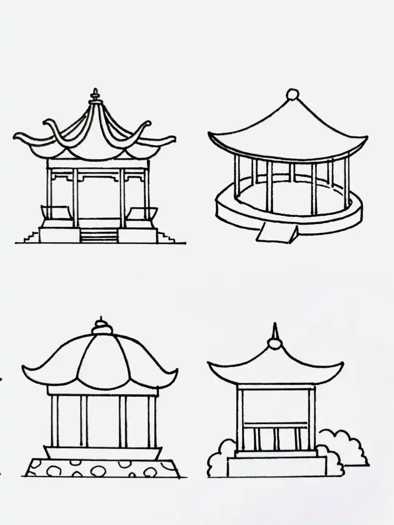 【简笔画】亭子75 分享一组建筑类简笔画 还喜欢什么,大家留言给我