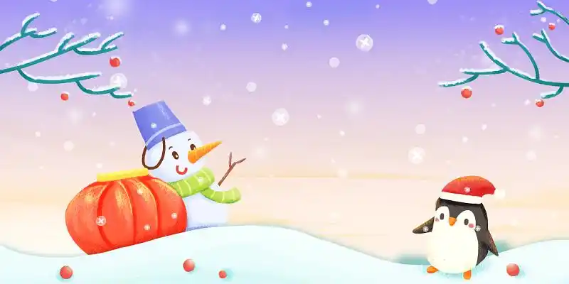 淡紫色卡通雪人冬天冬季展板背景