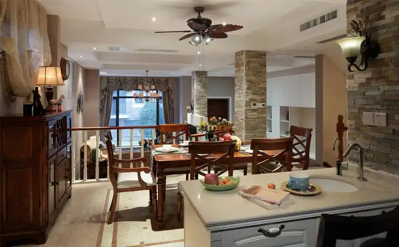 简美别墅装修餐厅布置图