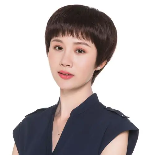假发女短发中老年妈妈短直发型真人发丝真发轻薄款全头套自然逼真