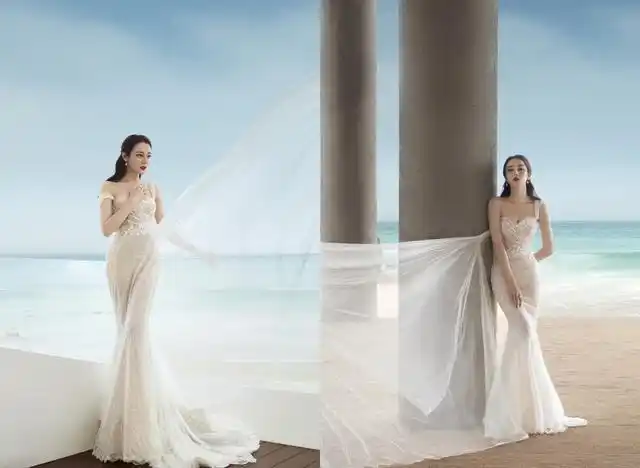 热巴时尚感越来越好穿条纹西装又美又飒一袭白色长裙仙气飘飘