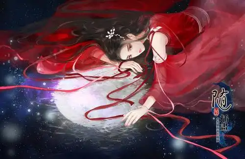 手绘古风红衣女子画师:养猫画画的随随