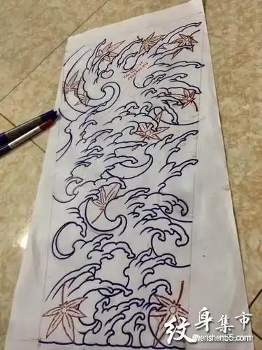 浪花纹身浪花花臂纹身素材手稿浪花纹身手稿
