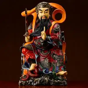 全铜彩绘真武大帝神像供奉公北帝祖师爷玄武大帝道教客厅中式摆件