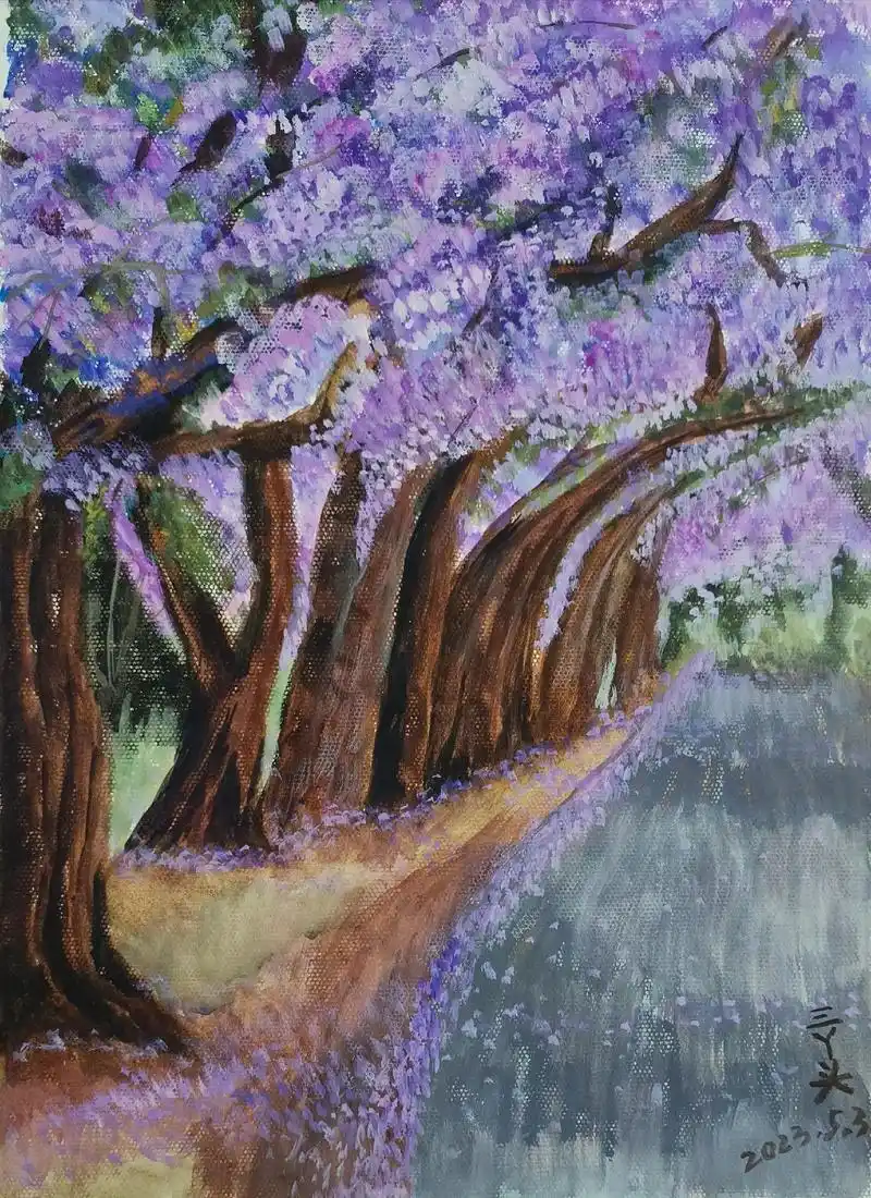 浪漫季节,寻找属于自己的浪漫……#蓝花楹 #风景画 #原创作 - 抖音