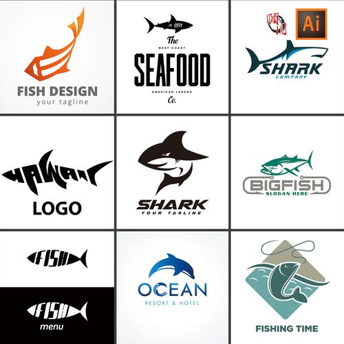 鱼创意变形鲨鱼海豚logo标志设计矢量设计素材