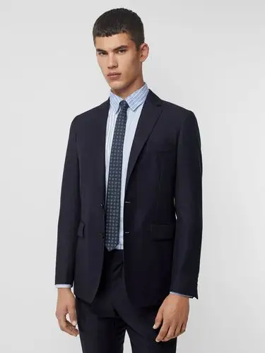 海军蓝 修身剪裁羊毛混纺丝质西装 产品图片71