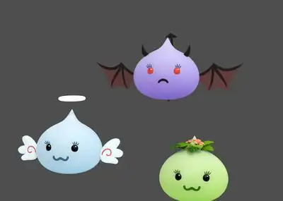 三只 可爱 卡通 史莱姆 精灵 天使 恶魔 怪物 宠物