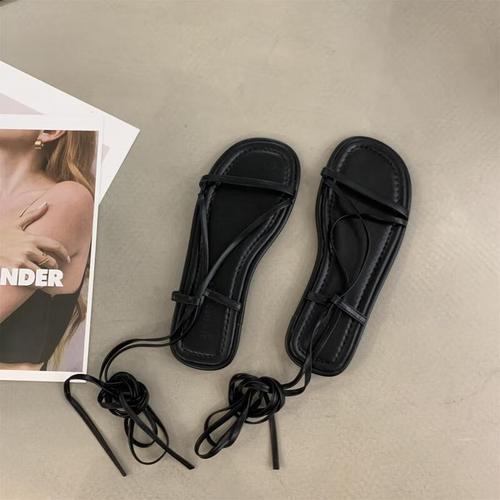 璟空谭绑带凉鞋女夏平底2024年新款韩版复古仙女风简约学生露趾罗马