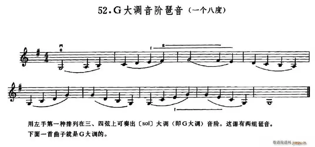 学琴之路练习曲52g大调音阶琶音一个八度