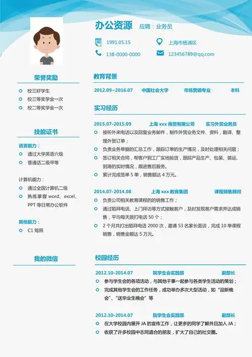 自我介绍求职简历word模板docx1页