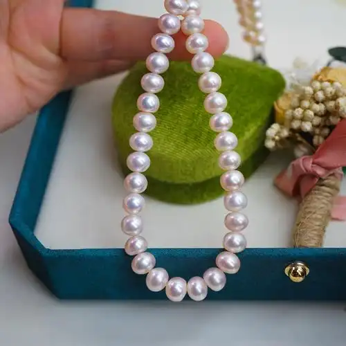 75mm41cm高品质精品镜面极亮丝滑细腻无暇天然白色ak珍珠项链7