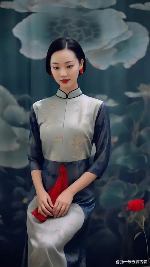 国风古韵:旗袍佳人倩影娇,红花艳丽情未尽