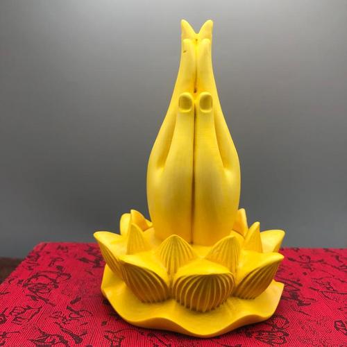 黄杨木莲花观音佛手双手合十禅意摆件家居客厅茶桌创意红木工艺品