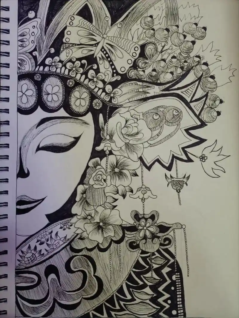 京剧花旦脸谱黑白