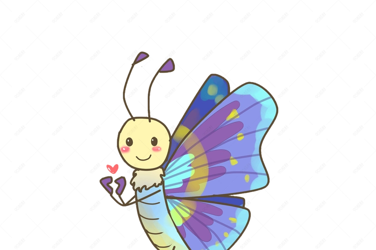 手绘蓝色的蝴蝶插画