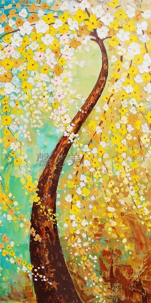 装饰画挂画玄关发财树钱树金钱树无框油画风景白天鹅油画