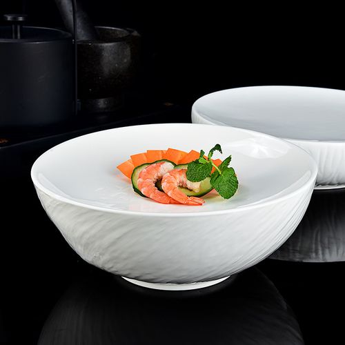 酒店纯白色高级感创意鼓形冷菜盘会所精致凉菜摆盘凹造型意境菜盘