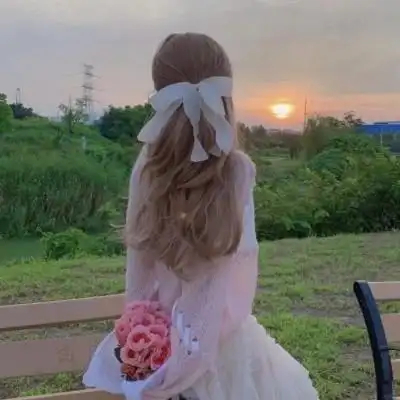 唯美夕阳抱花女生背影头像图片