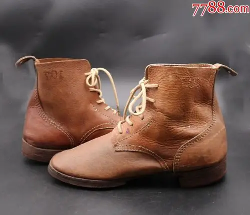 日军原品日军昭五式编上靴高腰头层牛皮美品未使用10.7文ww2