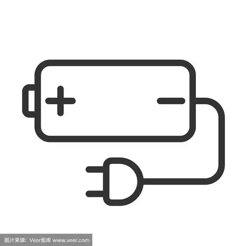 蓄电池与电线插头轮廓矢量图标隔离在白色背景.