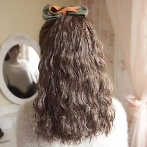 玉米烫假发女系绳绑式马尾辫短中长烟花烫玉米须哑光梨花卷假发片