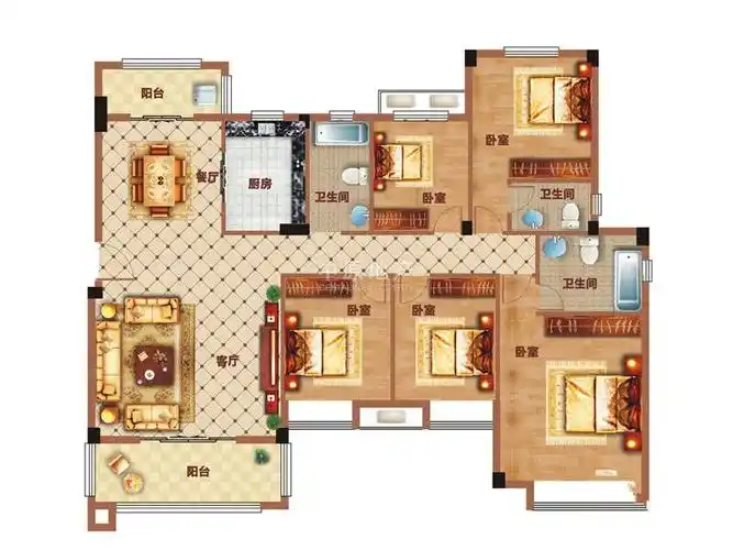 新房 恒达盘龙湾荷苑 户型图 a0户型 居       室: 5室2厅3卫1厨 建筑