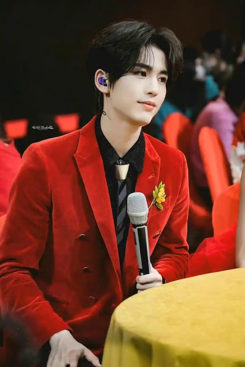 张凌赫身穿红色西装搭配黑色衬衫,真的喜庆又帅气,满满年味和魅力溢出