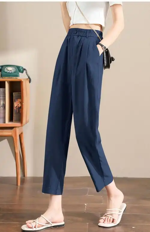 女裤裤型:哈伦裤裤长:七分裤服装款式细节:口袋厚薄:薄款年份季节