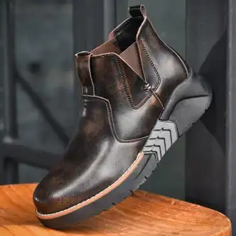 零度e族男鞋秋冬季高帮复古短靴男士加绒保暖马丁靴增高鞋子切尔西靴