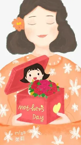 手绘母亲节插图温馨插画妈妈打开