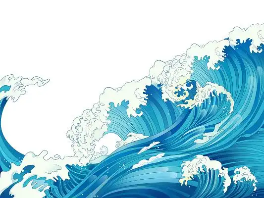 蓝色手绘卡通海浪浪潮海水海洋大海元素png素材