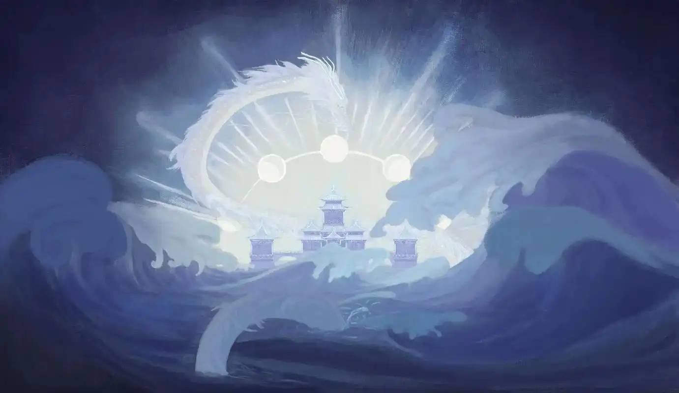 仙气小白龙.#古风插画 #龙 #宫殿 #海浪 #原创插画 - 抖音