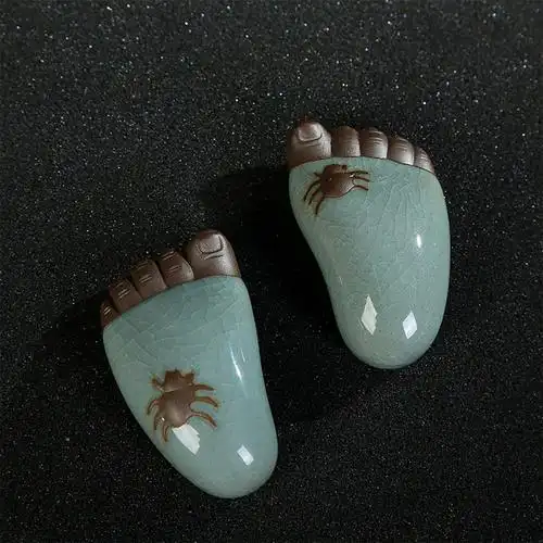 康乐品 创意饰品哥窑小脚丫手把件茶从宠茶玩小摆件知足常乐茶道茶具