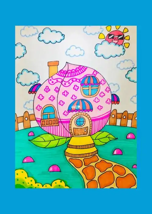 4-6岁材料:铅笔,橡皮,马克笔,勾线笔,8k白纸水果与房子创意组合#画画