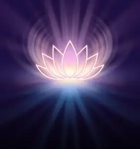 紫色莲花神圣的莲花符号-柠檬色发光莲花符号从黑色和深紫色背景的