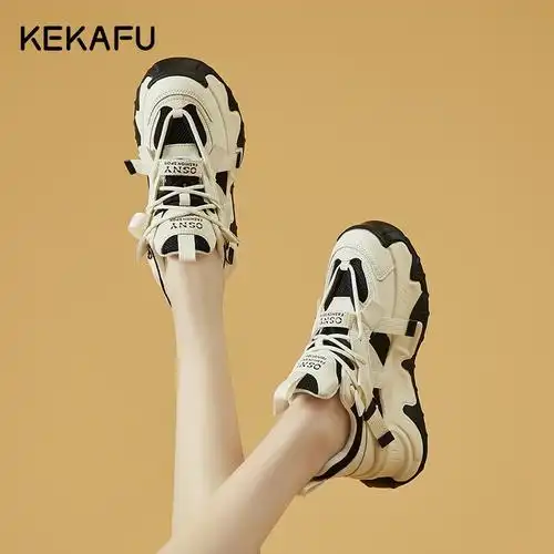 珂卡芙kekafu2023春季新款时尚休闲买圆头厚底小白鞋女鞋老爹鞋